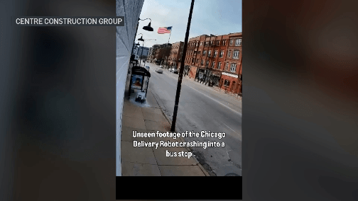 Delivery robot goes viral after shattering West Town bus shelter glass