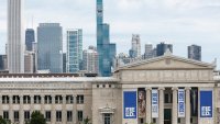 Field Museum and Chicago’s skyline is seen from Soldier Field on Aug. 12, 2023.