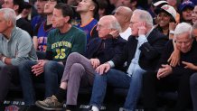 Actor Larry David looks on during the second quarter.