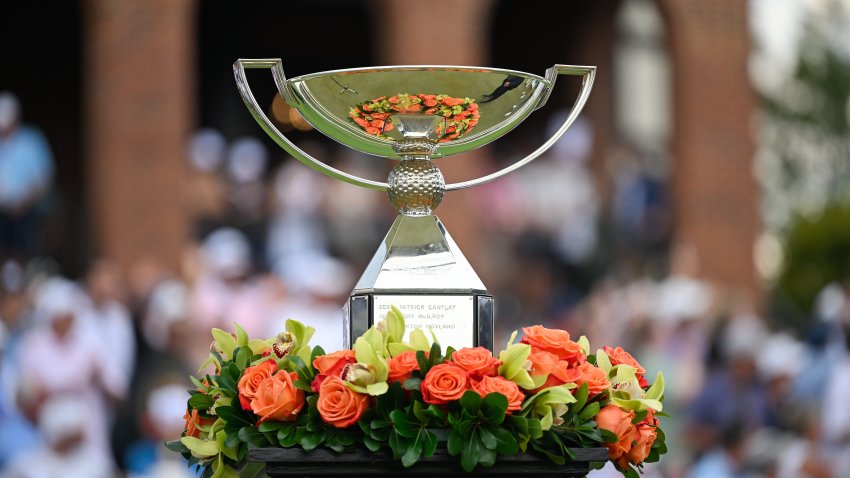 The FedEx Cup trophy is seen during the final round of TOUR Championship.