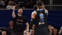 Former basketball player Enes Kanter Freedom and Natasha Cloud #9 of the Chicago Sky.