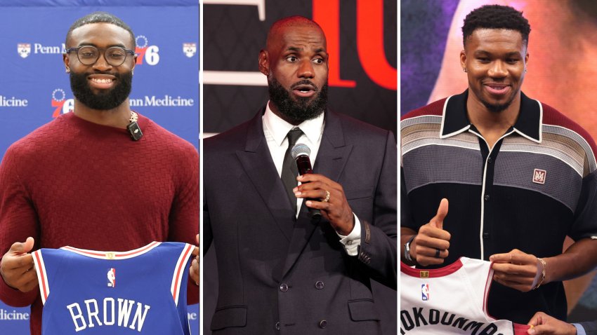 Jaylen Brown, LeBron James and Giannis Antetokounmpo