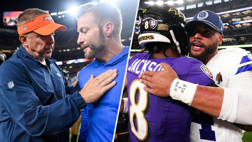 Split image of Sean Payton/Sean McVay and Lamar Jackson/Dak Prescott