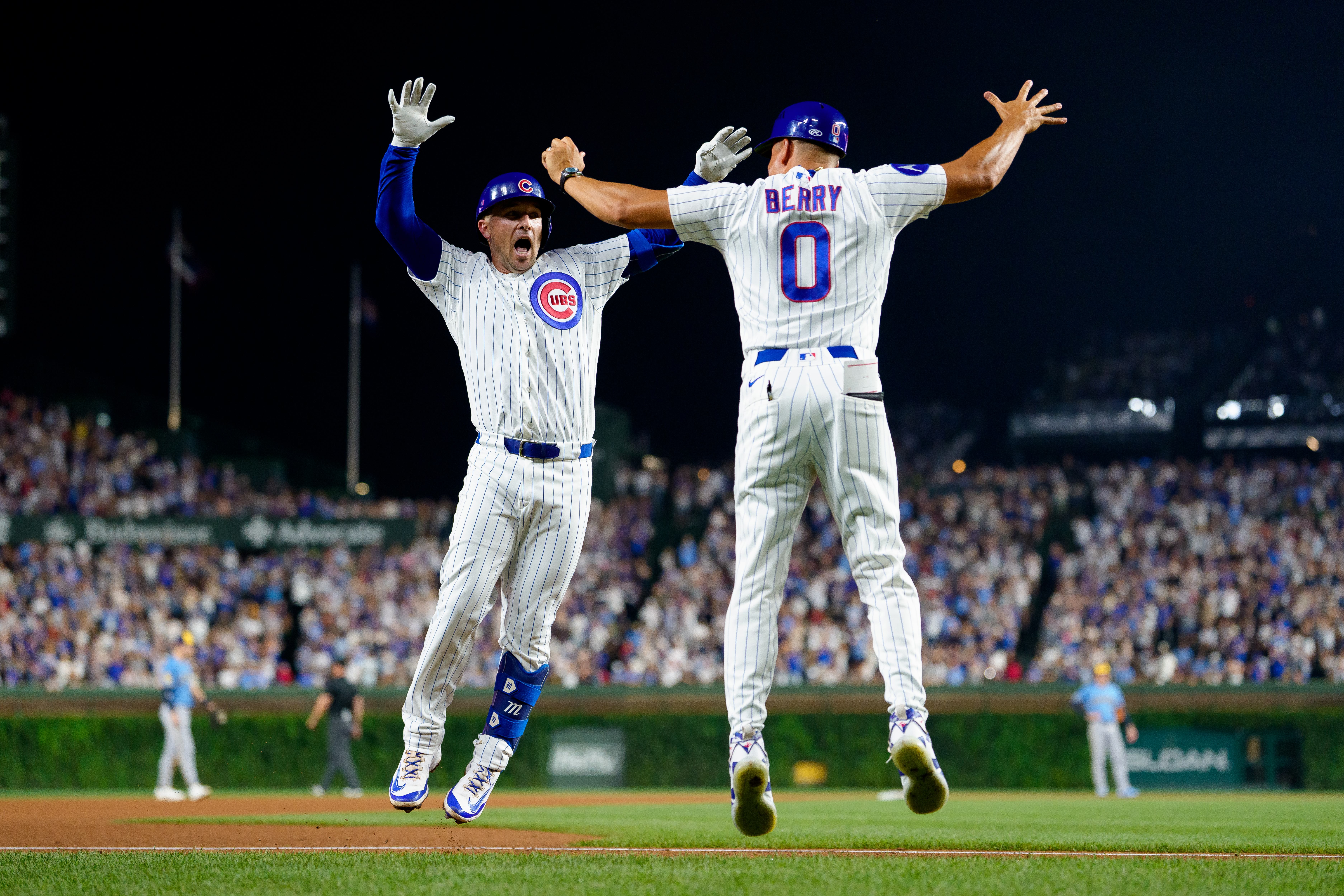 CHICAGO, ILLINOIS – AUGUST 31: Alex Bregman #3 of the Chicago Cubs celebrates a home run in the fourth inning of a game against the Milwaukee Brewers at Wrigley Field on August 31, 2026 in Chicago, Illinois. (Photo by Matt Dirksen/Chicago Cubs/Getty Images)