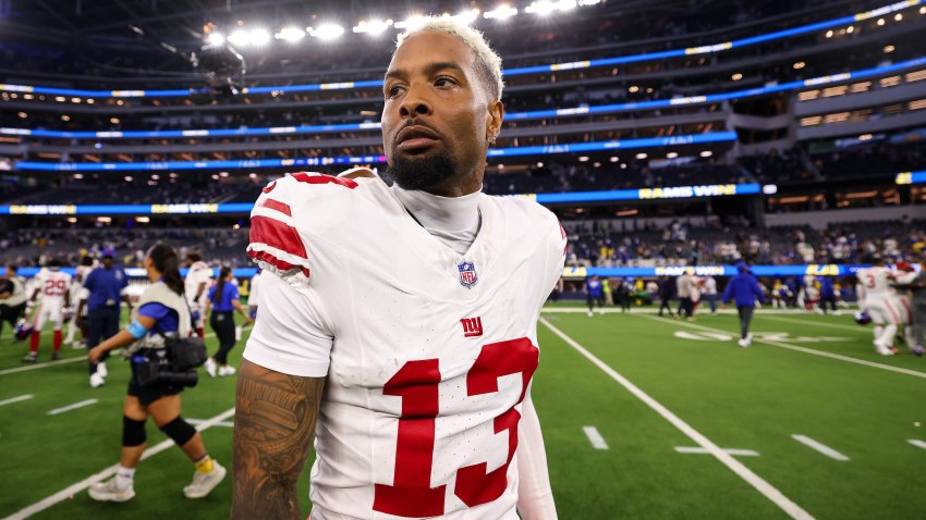 Odell Beckham Jr. #13 of the New York Giants walks off the field.