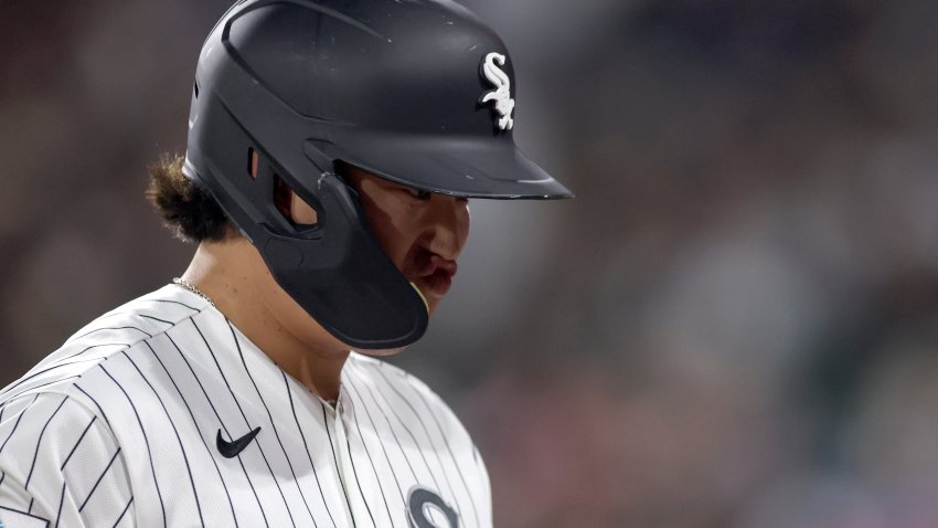 CHICAGO, ILLINOIS – SEPTEMBER 26: Munetaka Murakami #5 of the Chicago White Sox reacts to flying out during the seventh inning against the Colorado Rockies at Rate Field on September 26, 2026 in Chicago, Illinois. (Photo by Geoff Stellfox/Getty Images)