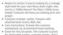 A screenshot of the costume's now-deleted product details and description on Amazon.