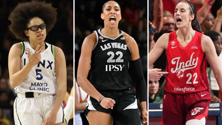Olivia Miles, A'ja Wilson and Caitlin Clark