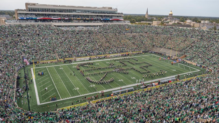 SOUTH BEND, IN – OCTOBER 10: The Notre Dame Fighting Irish band takes the field before the game between the Stanford Cardinal and the Notre Dame Fighting Irish on October 10, 2026 at Notre Dame Stadium in South Bend, Indiana. (Photo by Joseph Weiser/Icon Sportswire via Getty Images)