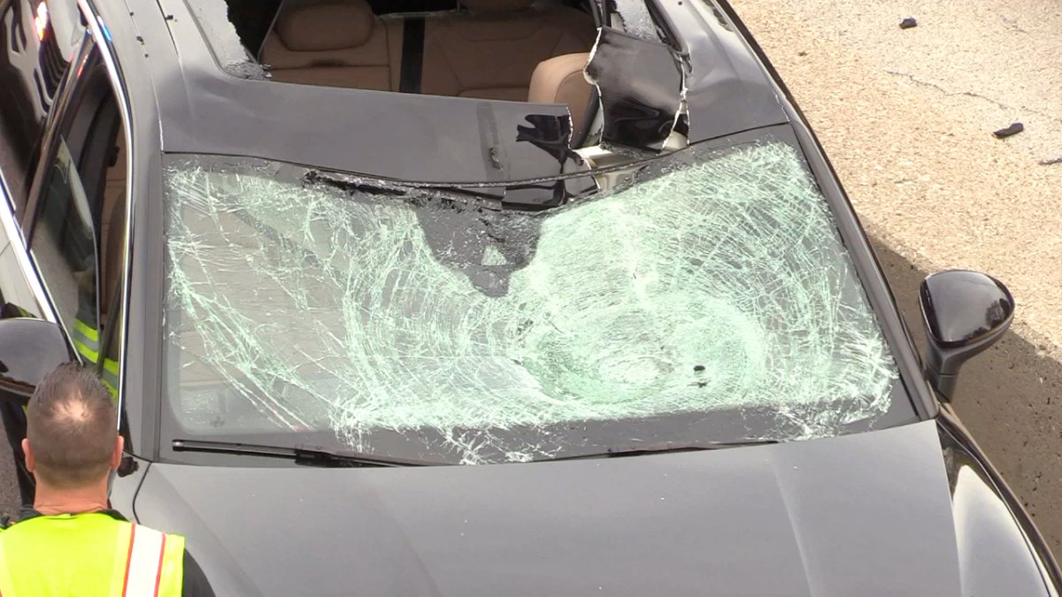 Airborne tire shatters windshield of car on I-94 in north suburbs, 1 hospitalized