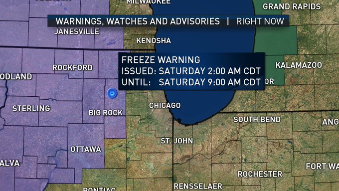 Freeze Warning Issued for Several Chicago-Area Counties